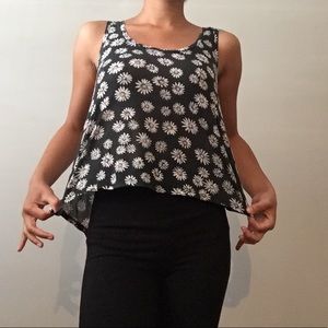 Black Tank Top with White Flowers